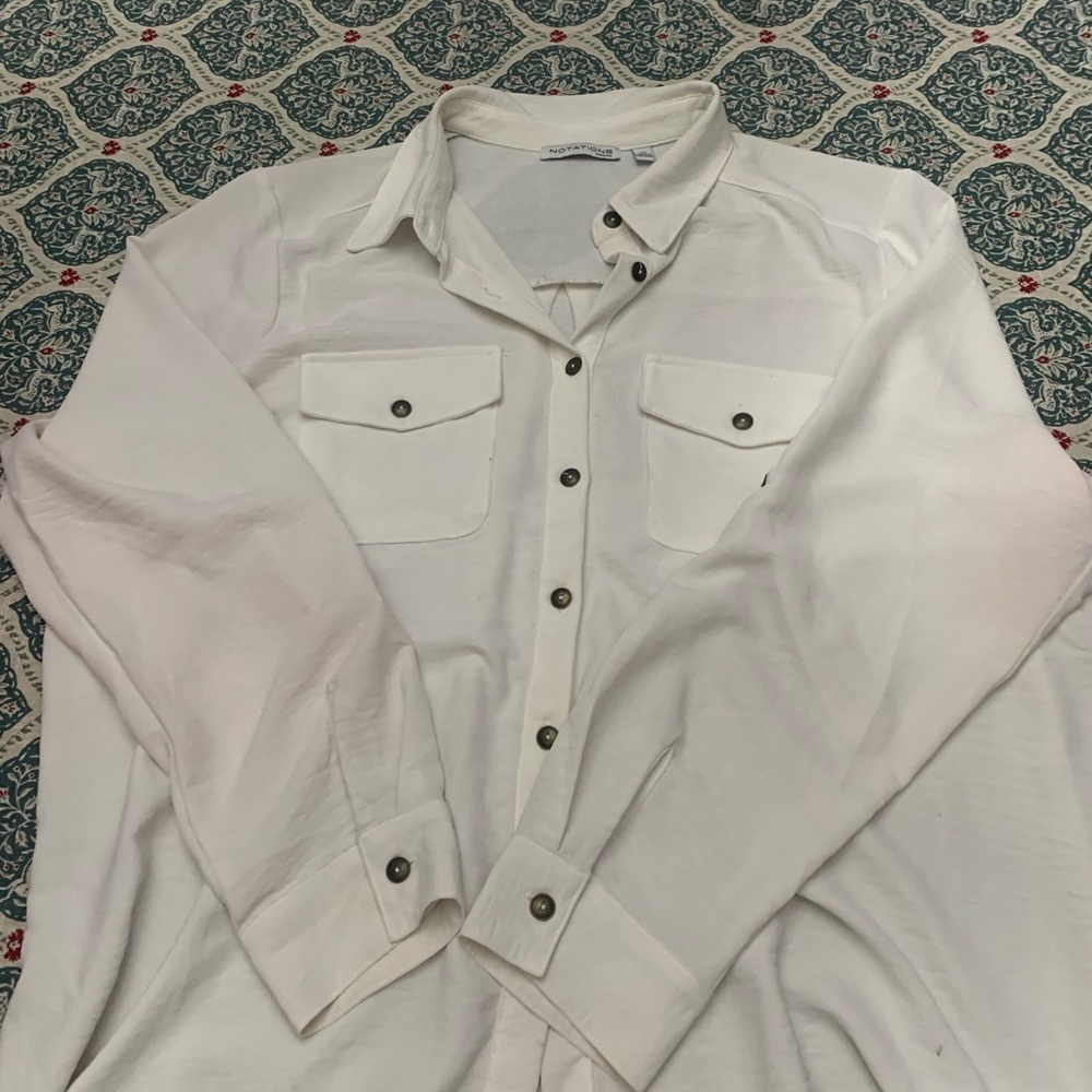 Notations Cream Button Down Shirt with Pockets